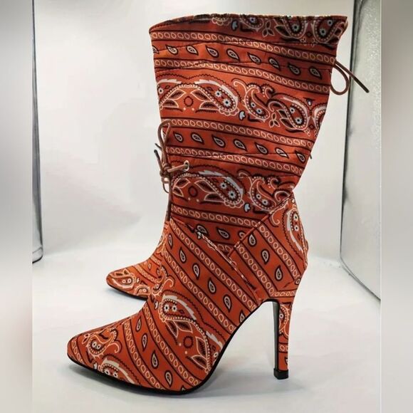 Paisley scarf printed stiletto boots sz 8 - Picture 5 of 10